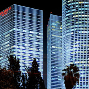 Skyscrapers at night in Tel Aviv
